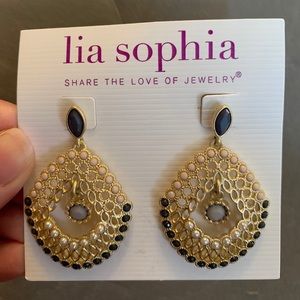 Lia Sophia Fanfare Earrings Black Pink Pearls